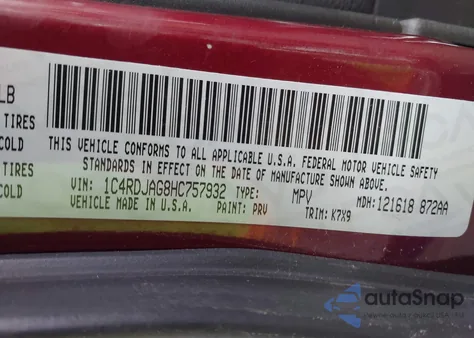 2017 Dodge Durango Sxt Awd z USA, uszkodzony, nr VIN 1C4RDJAG8HC757932